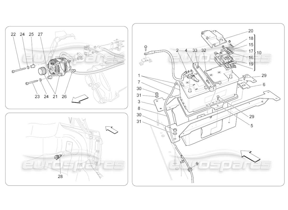 maserati grancabrio (2011) 4.7 energiegeneration und -speicherung teilediagramm