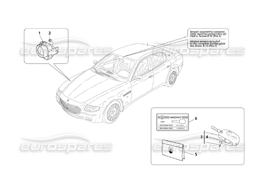 maserati qtp. (2006) 4.2 alarmanlage und wegfahrsperre (seite 1-2) teilediagramm