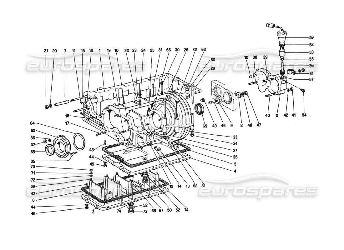 ferrari 308 gtb (1980) getriebe - differentialgehäuse und ölwanne (308 gts und aus) teilediagramm