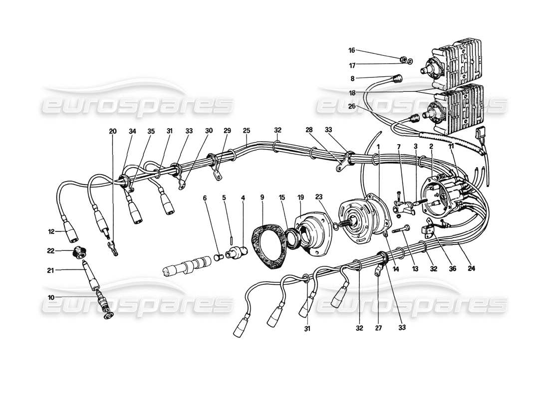 ferrari 308 gtb (1980) motorzündung (ab fahrzeug nr. 23561 gtb und 23265 gts) teilediagramm