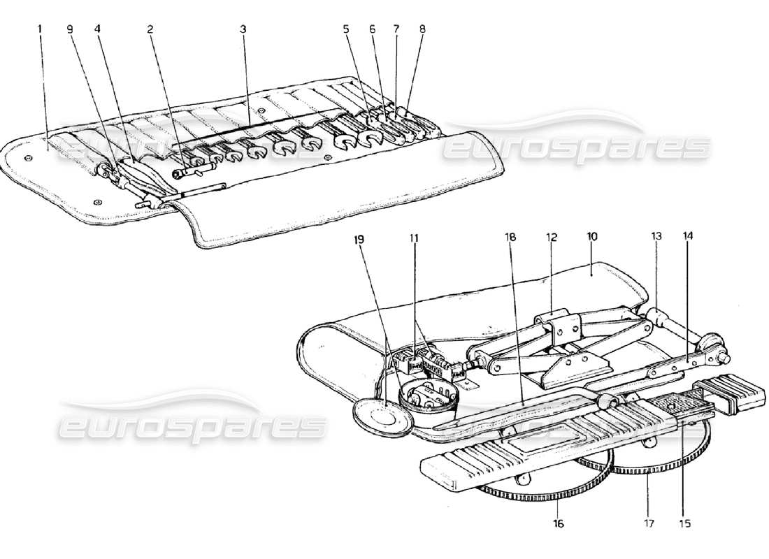 ferrari 308 gtb (1976) werkzeugsatz-teilediagramm