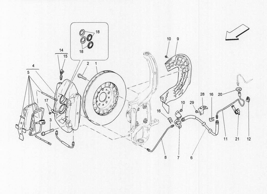 maserati qtp. v6 3.0 bt 410bhp 2wd 2017 bremsvorrichtungen an vorderrädern teilediagramm