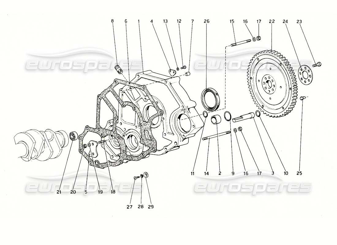 ferrari 308 gt4 dino (1976) schwungrad und kupplungsgehäuse-distanzstück teilediagramm