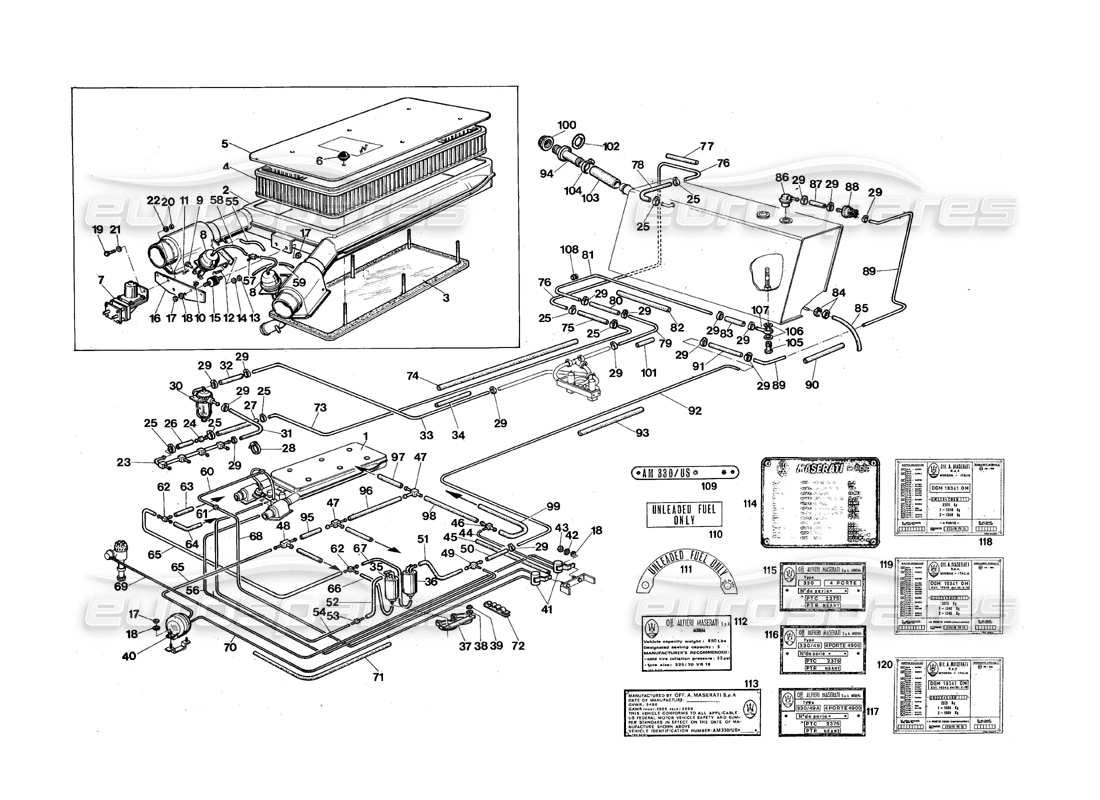 maserati qtp.v8 4.9 (s3) 1979 kraftstoffversorgungssystem (us-version) teilediagramm