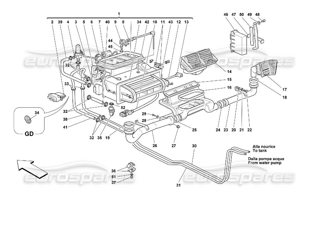 ferrari 355 (2.7 motronic) teilediagramm für verdampfereinheit und fahrgastraumbelüftung
