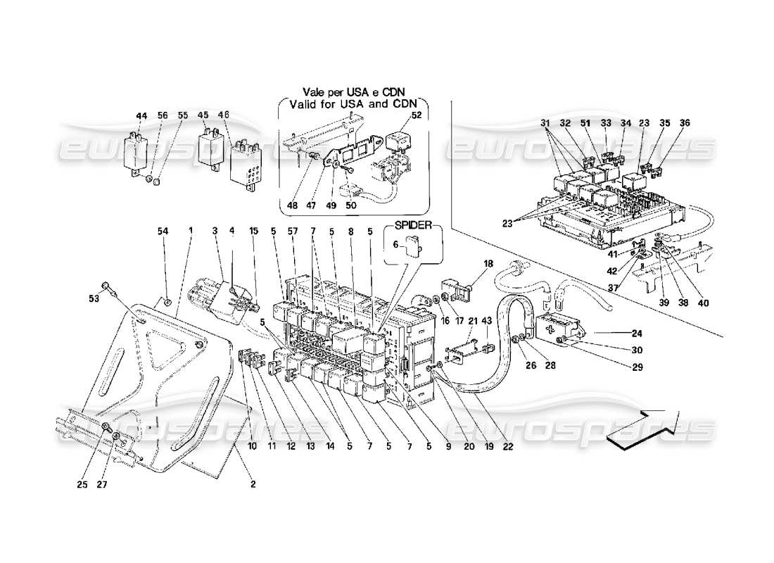 ferrari 348 (2.7 motronic) elektrische schalttafeln teilediagramm