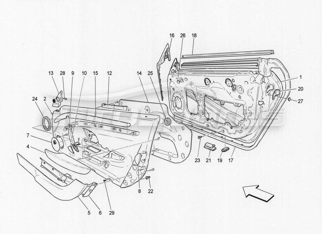 maserati granturismo special edition vordertüren: verkleidungen und verkleidungen teilediagramm