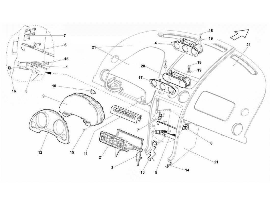 lamborghini gallardo lp570-4s perform teilediagramm für armaturenbrettinstrumente