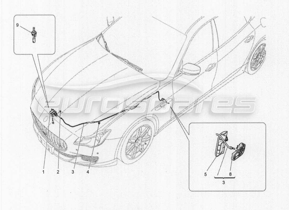 maserati qtp. v8 3.8 530bhp auto 2015 öffnungstaste für vorderen deckel ersatzteildiagramm