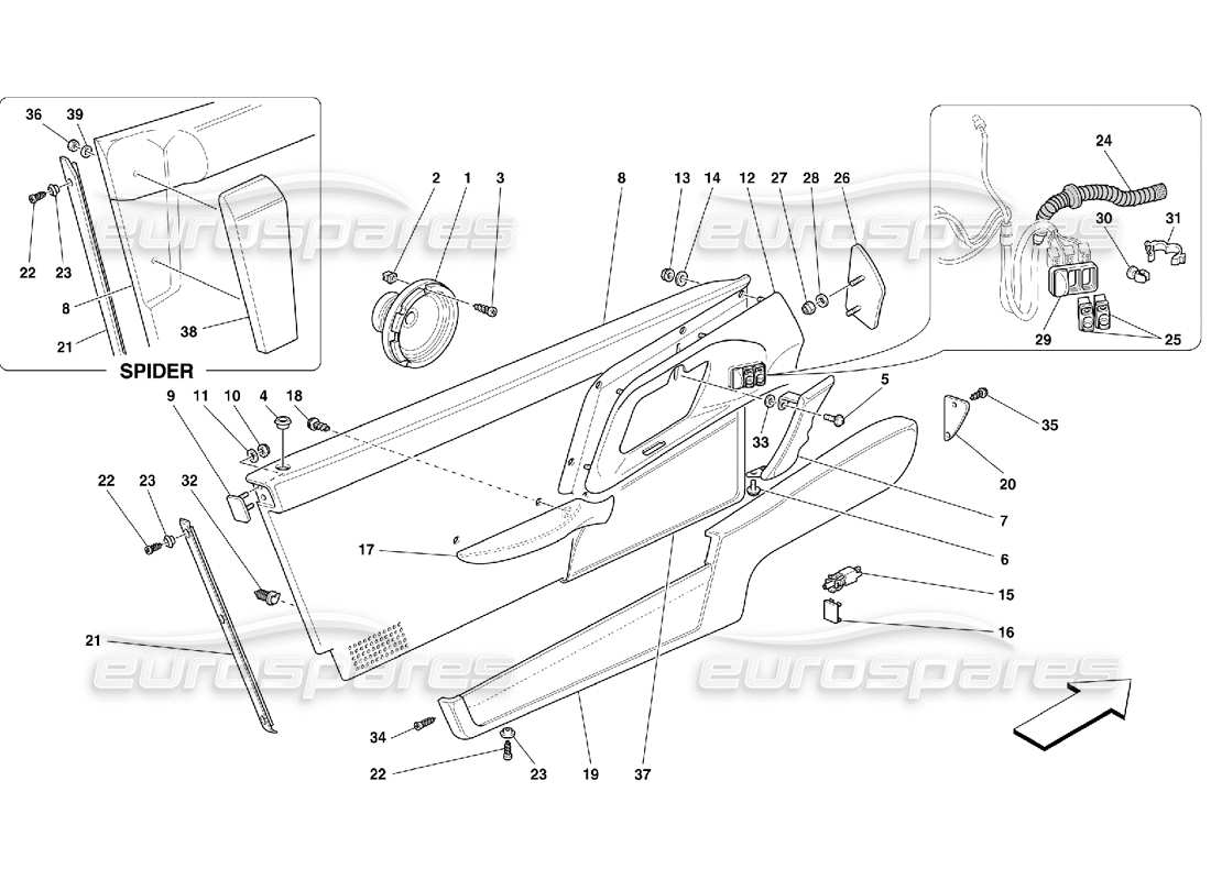 ferrari 355 (5.2 motronic) türen - teilediagramm für innenverkleidungen