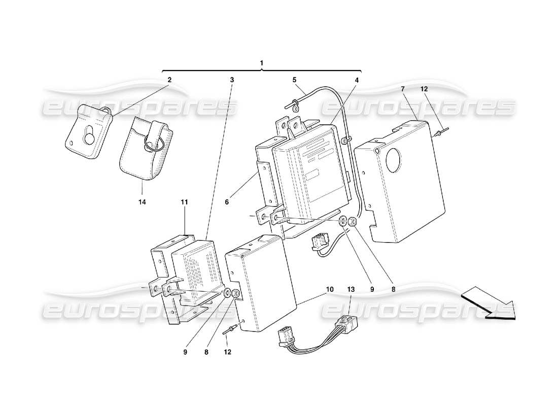 ferrari 355 (5.2 motronic) diebstahlsichere elektrische platinen und geräte teilediagramm