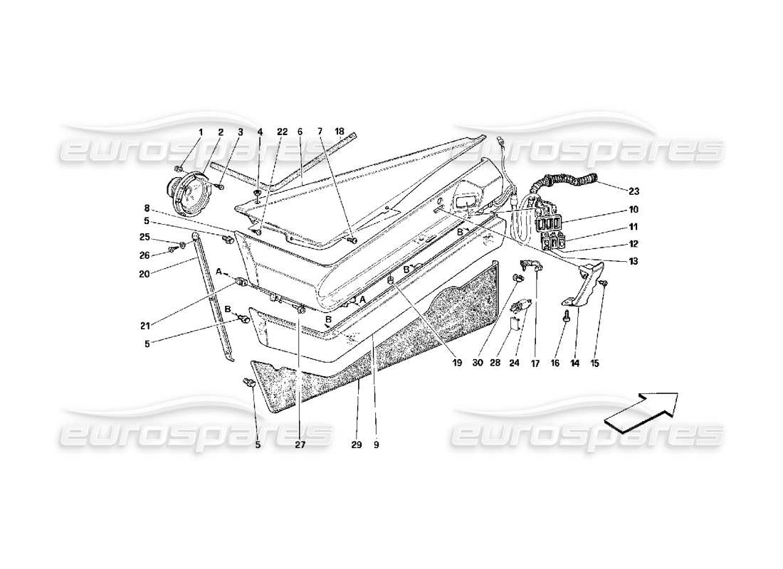 ferrari 348 (2.7 motronic) türen – innenverkleidungen teilediagramm