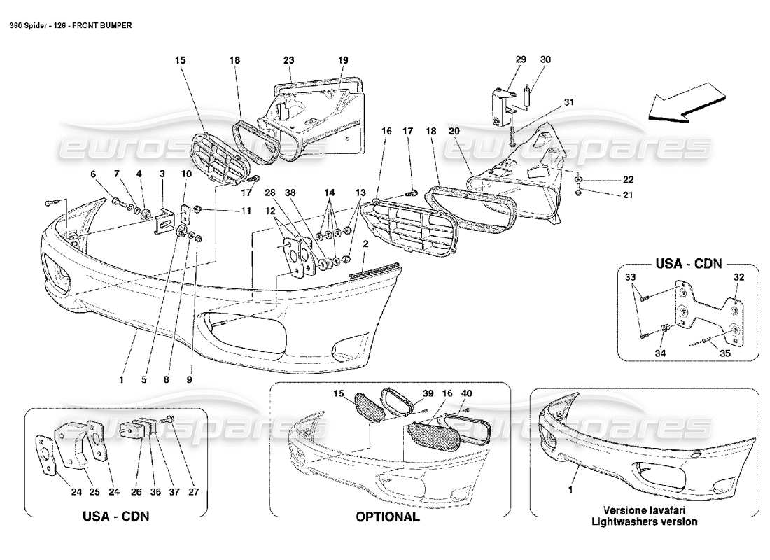 ferrari 360 spider frontstoßstange teilediagramm