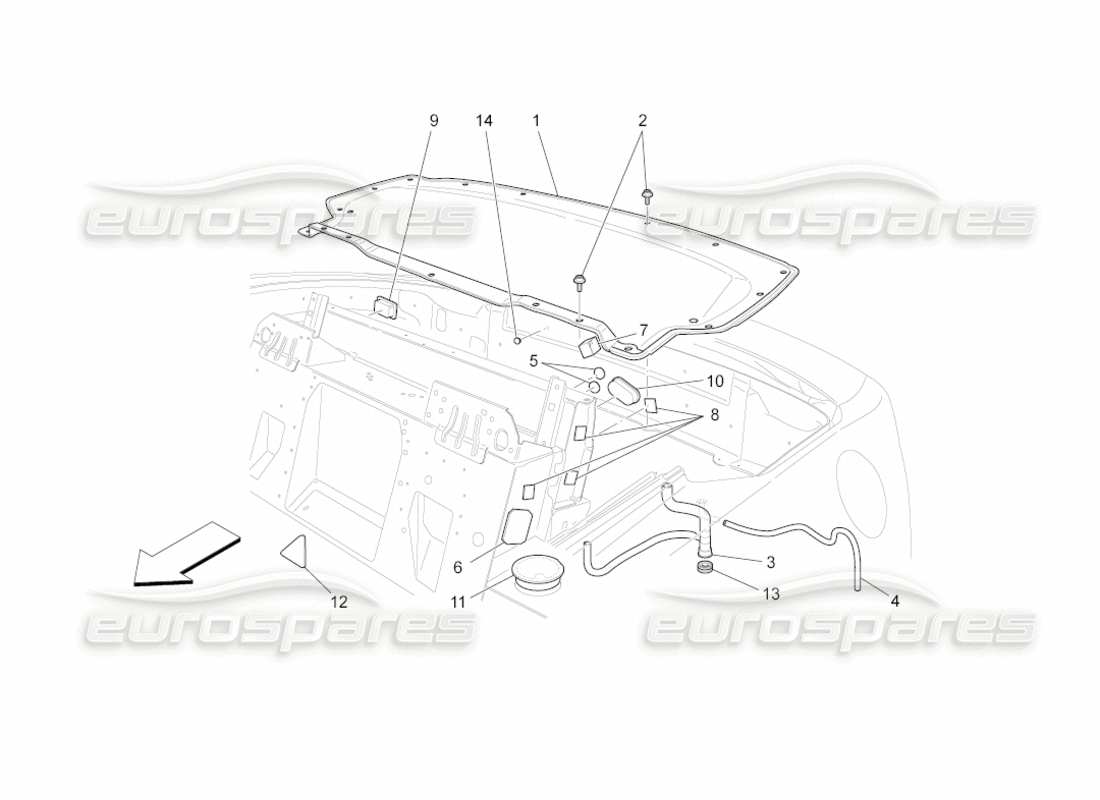 maserati grancabrio (2011) 4.7 elektrische capote: oberes gehäuse teilediagramm