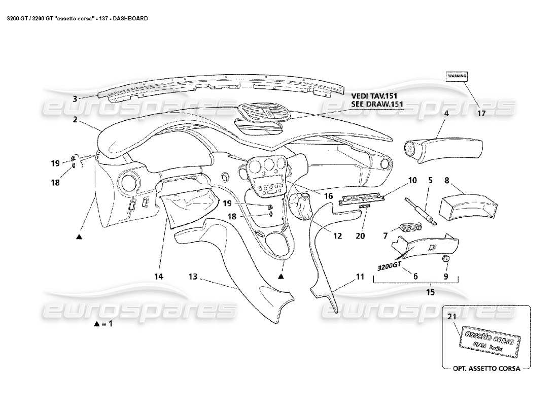 maserati 3200 gt/gta/assetto corsa dashboard-ersatzteildiagramm