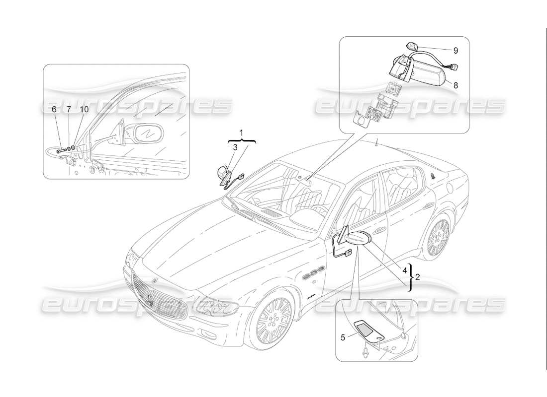 maserati qtp. (2006) 4.2 f1 innen- und aussenrückspiegel teilediagramm