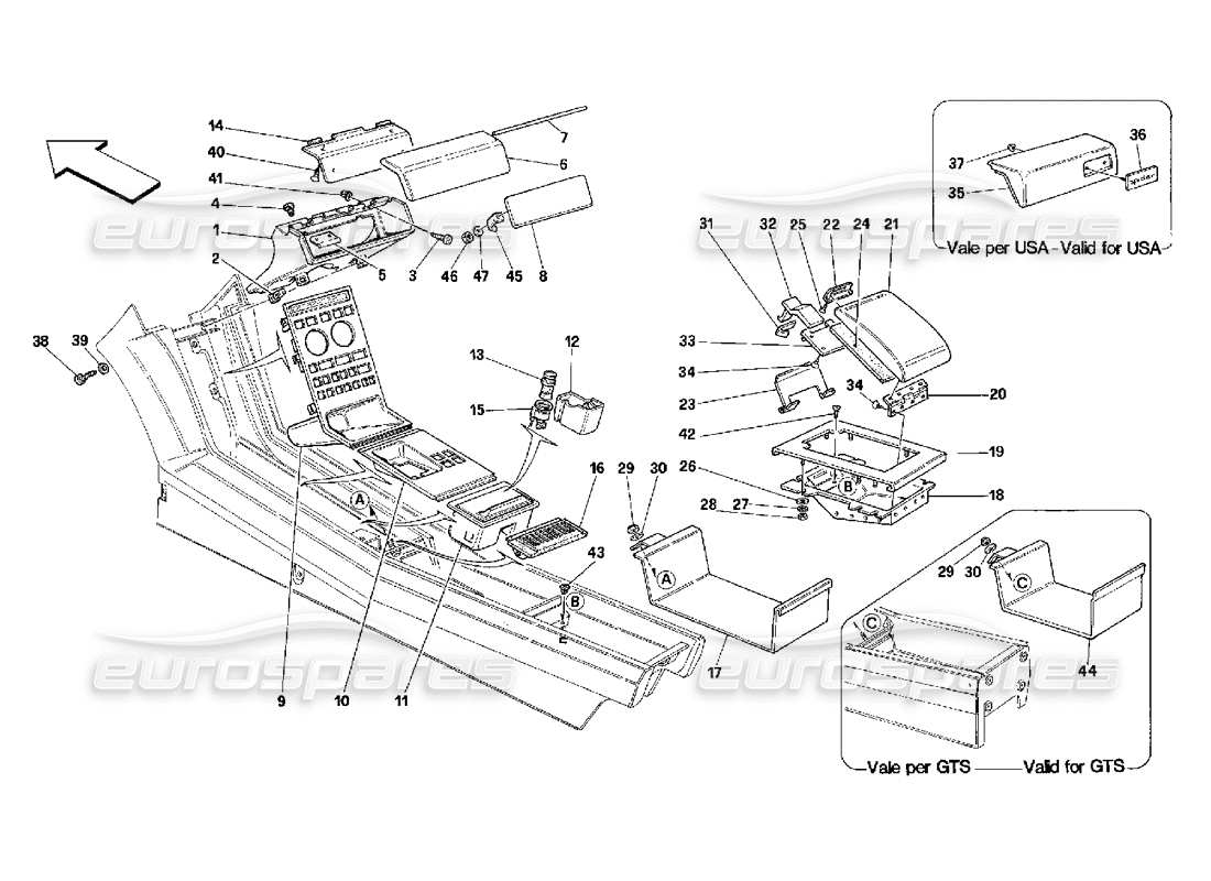 ferrari 348 (2.7 motronic) tunnel - zubehörteile-diagramm