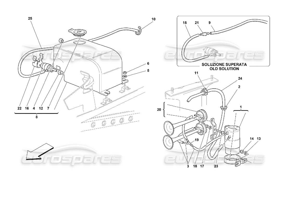 ferrari 355 (2.7 motronic) teilediagramm für scheibe und hupen