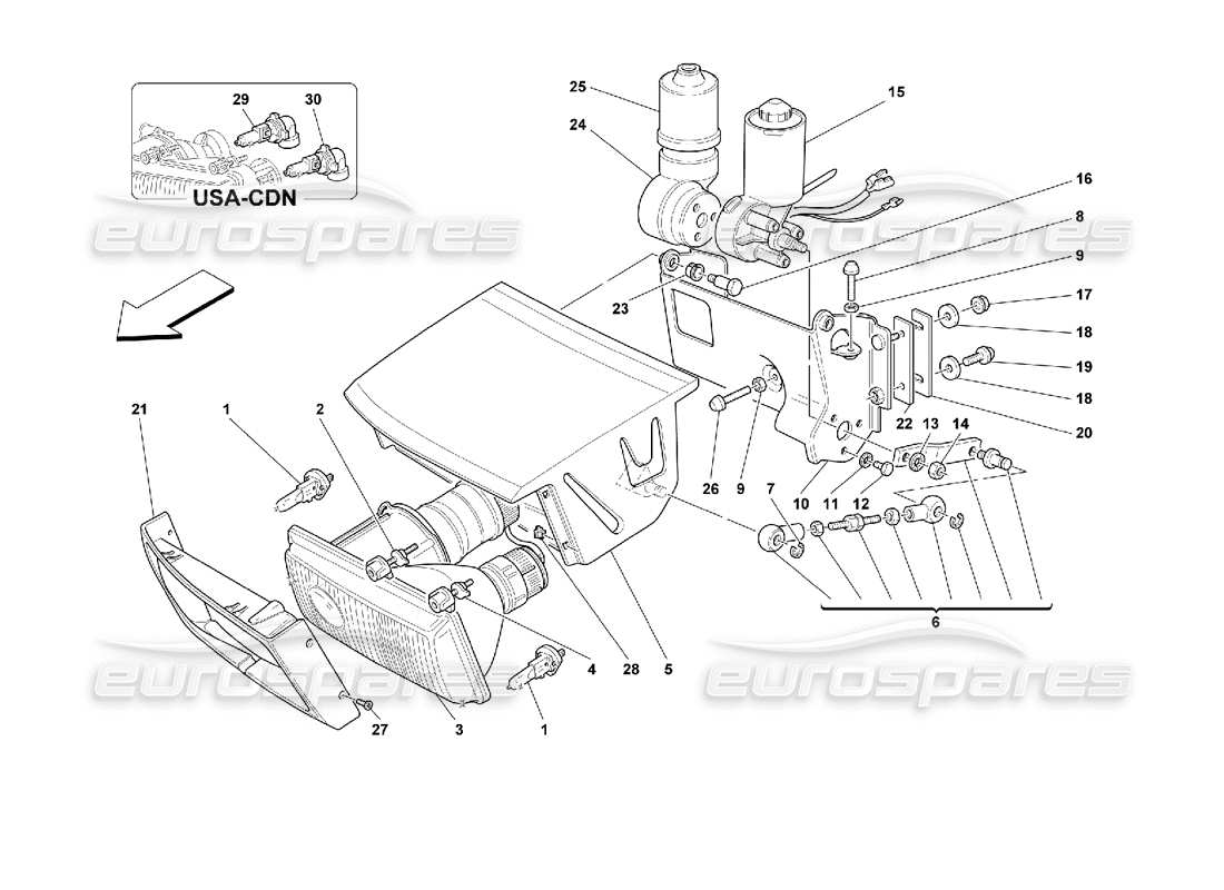 ferrari 355 (2.7 motronic) teilediagramm für lichthebevorrichtung und scheinwerfer