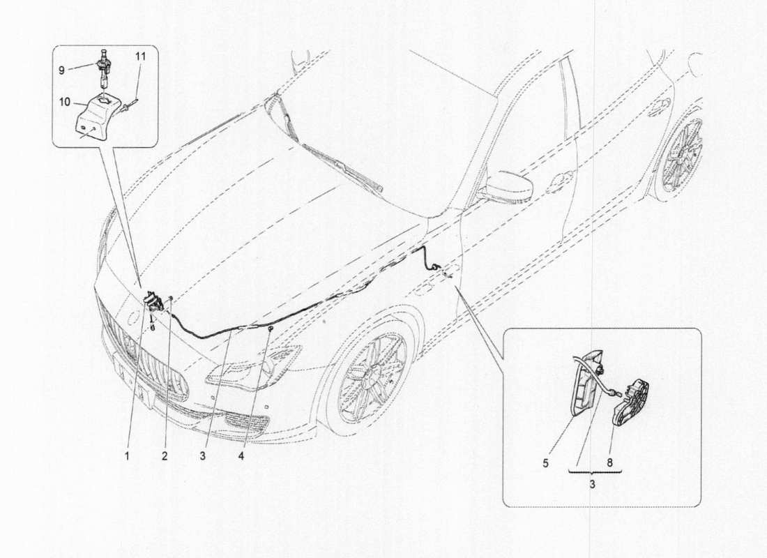 maserati qtp. v6 3.0 tds 275bhp 2017 teilediagramm der frontklappenöffnungssteuerung