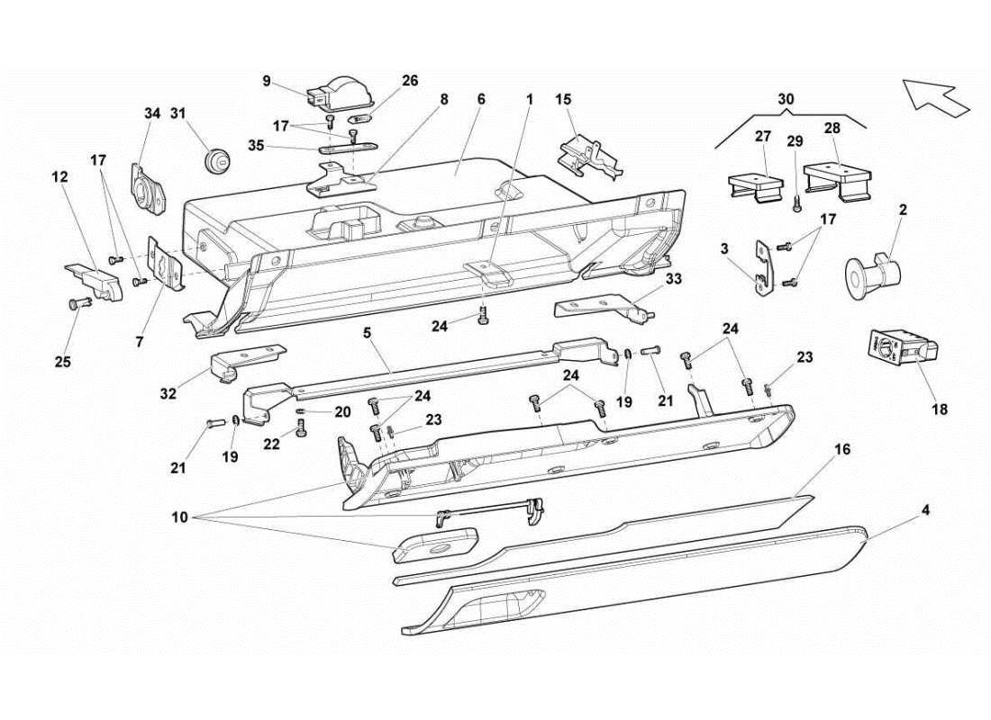 lamborghini gallardo sts ii sc teilediagramm für die schublade auf der beifahrerseite