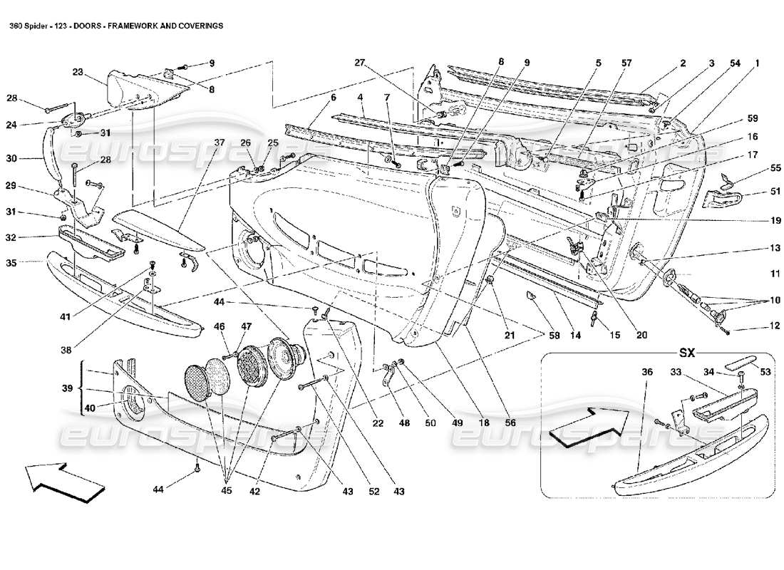 ferrari 360 spider türen - rahmen und verkleidungen - teilediagramm