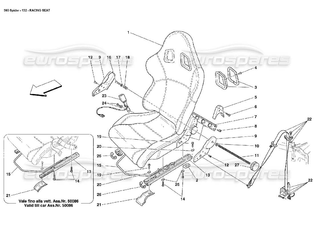 ferrari 360 spider rennsitz ersatzteildiagramm