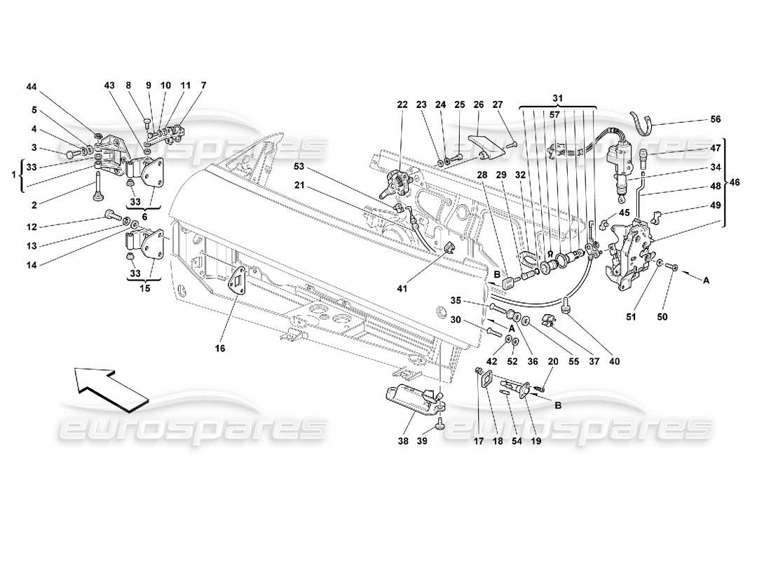 ferrari 355 (2.7 motronic) türen – öffnungskontrolle und scharniere teilediagramm