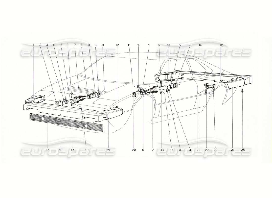 ferrari 308 gt4 dino (1976) stoßfänger (us-version) teilediagramm