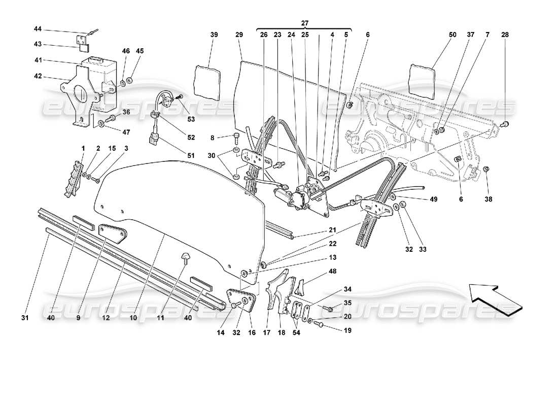 ferrari 355 (2.7 motronic) türen - teilediagramm für glashebevorrichtung