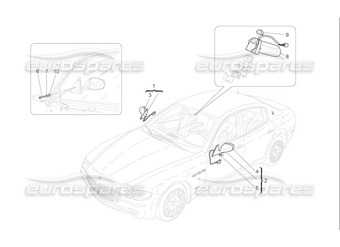 maserati qtp. (2009) 4.7 auto innen- und aussenrückspiegel teilediagramm