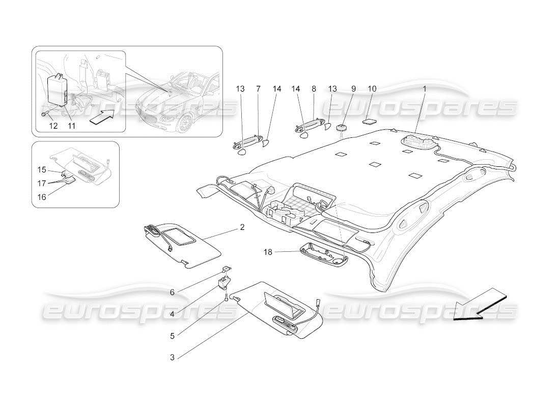 maserati qtp. (2011) 4.2 auto dach- und sonnenblende teilediagramm