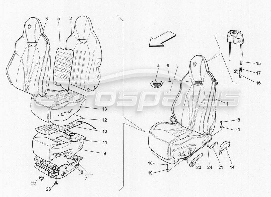 maserati granturismo special edition vordersitze: verkleidungen ersatzteildiagramm