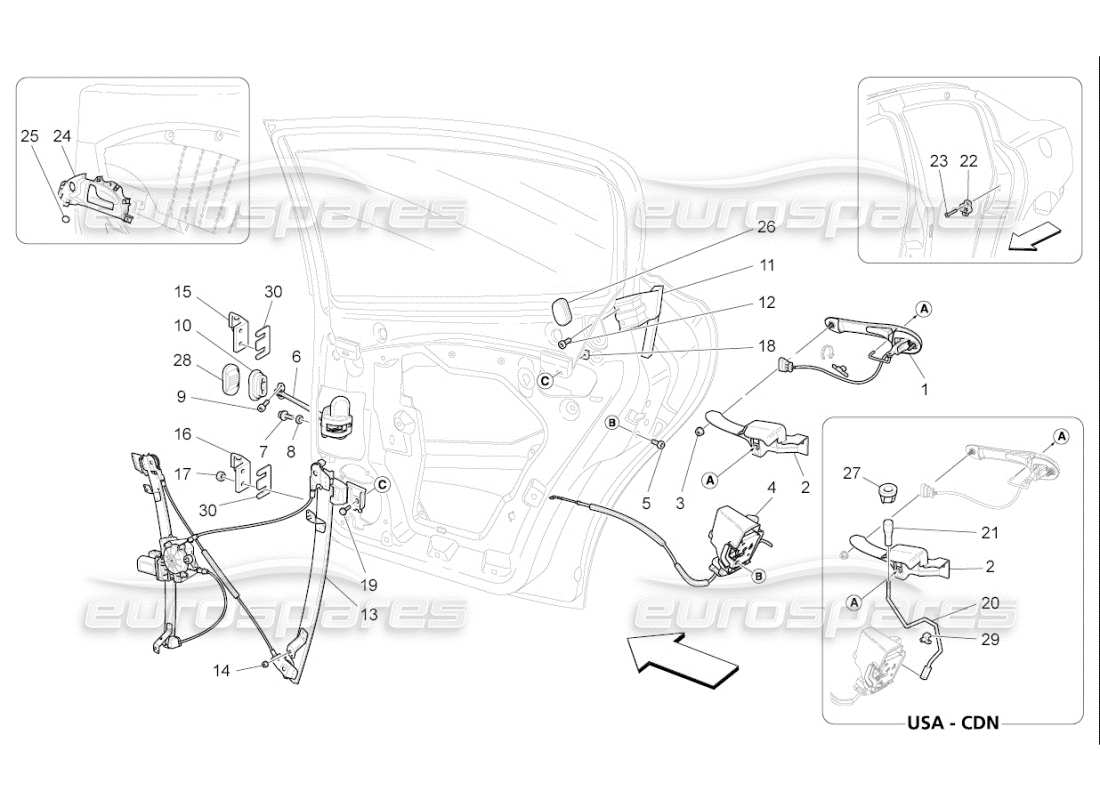 maserati qtp. (2009) 4.2 auto hintere türen: mechanismen teilediagramm