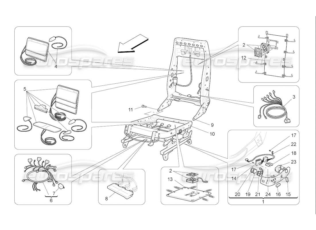 maserati qtp. (2006) 4.2 f1 vordersitze: mechanik und elektronik teilediagramm