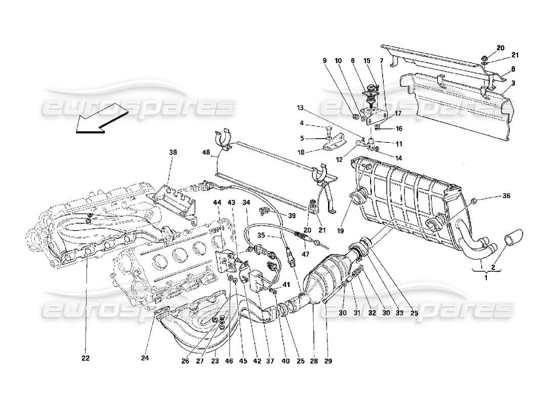ferrari 348 (2.7 motronic) auspuffanlage teilediagramm