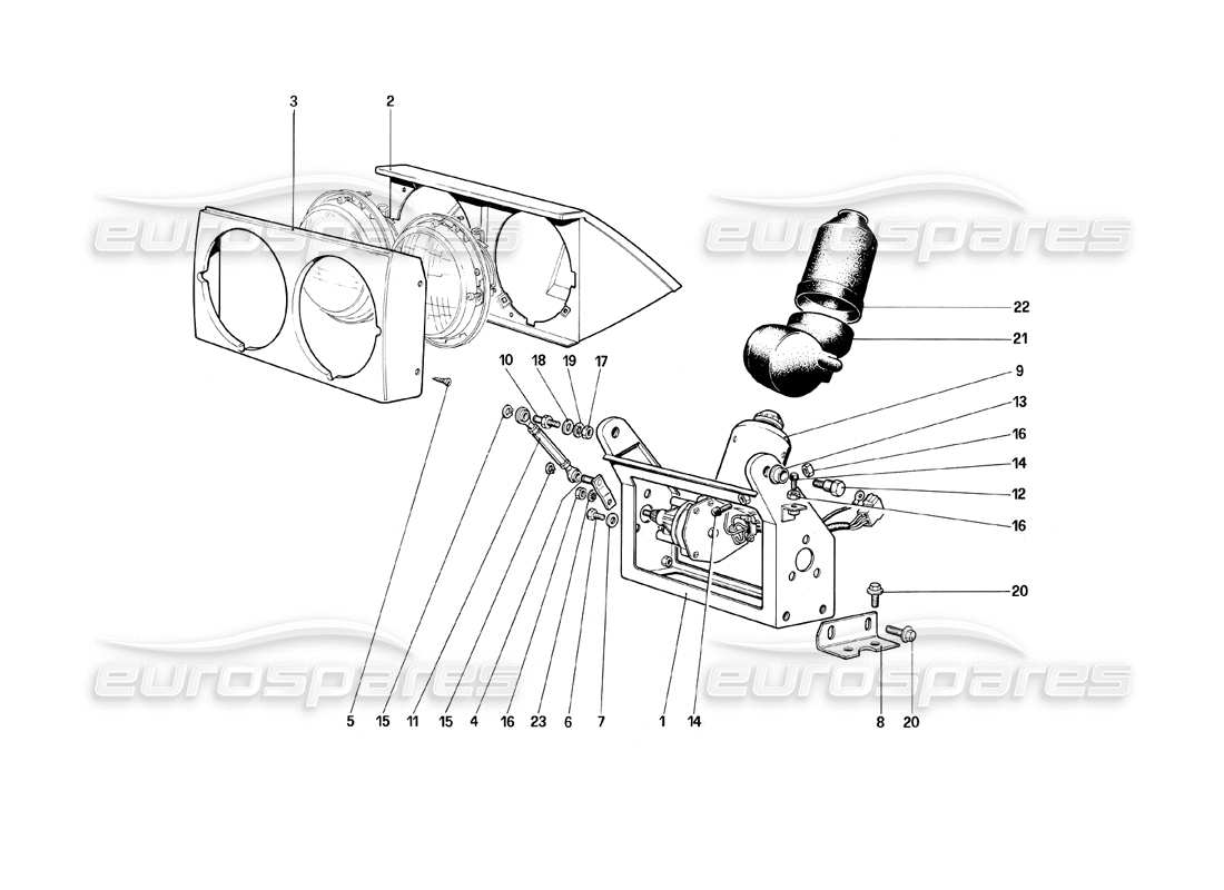 ferrari mondial 8 (1981) teilediagramm der scheinwerfer-hebevorrichtung