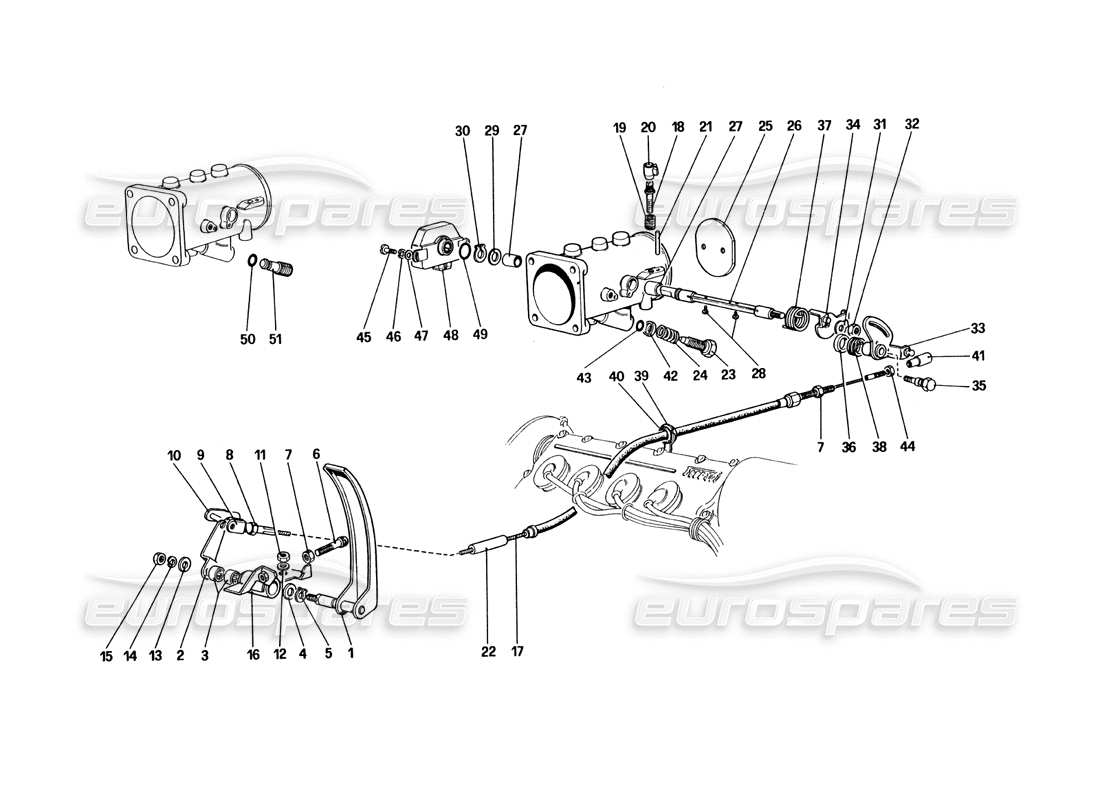 ferrari 328 (1985) drosselklappengehäuse und -gestänge teilediagramm