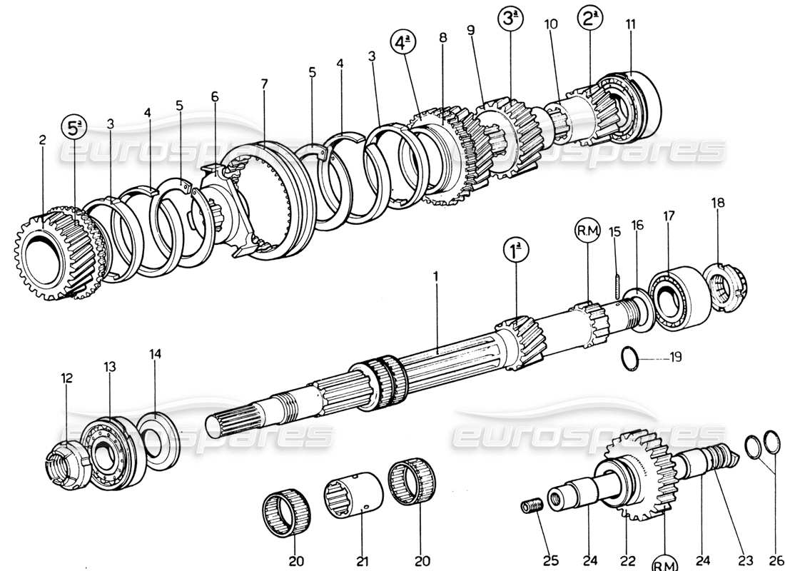 ferrari 365 gtb4 daytona (1969) teilediagramm für ausgangswellenzahnräder