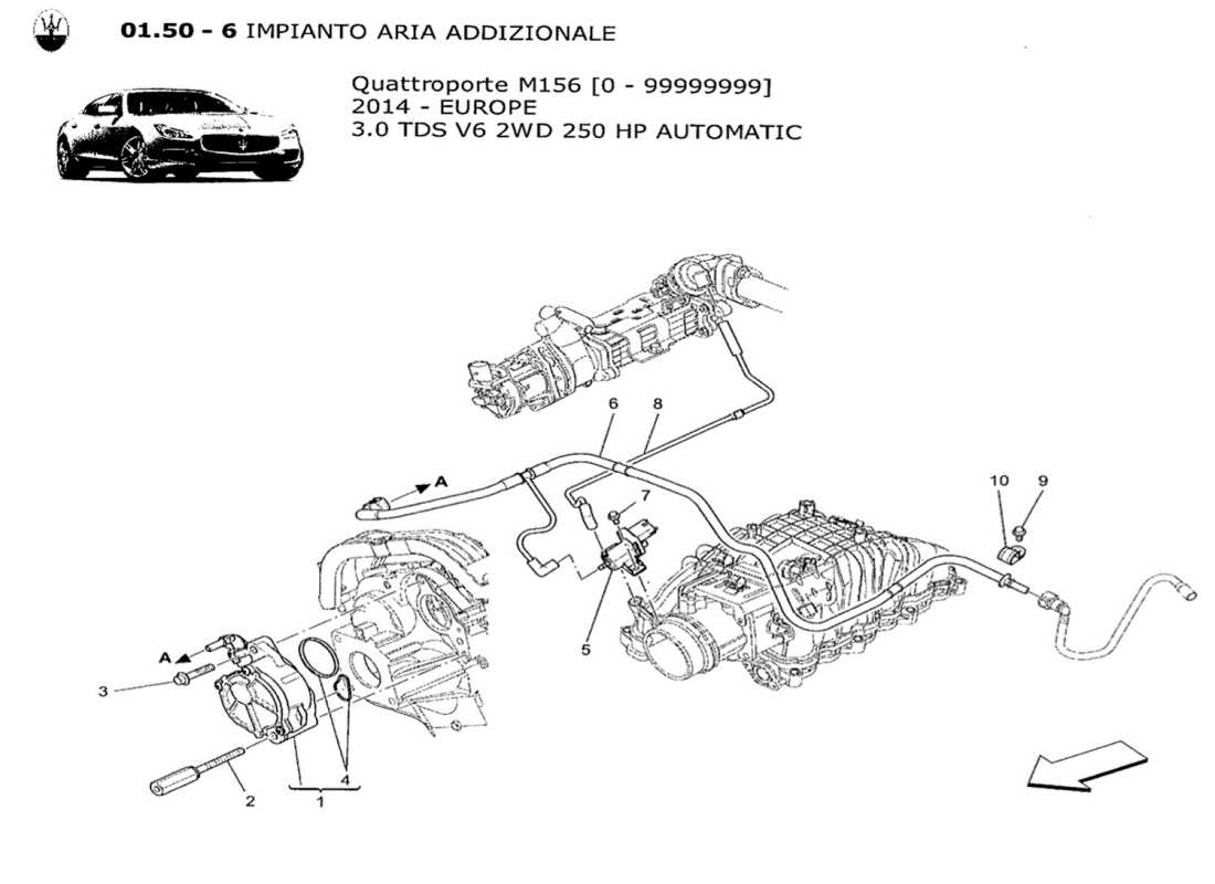 maserati qtp. v6 3.0 tds 250bhp 2014 zusätzliches luftsystem teilediagramm