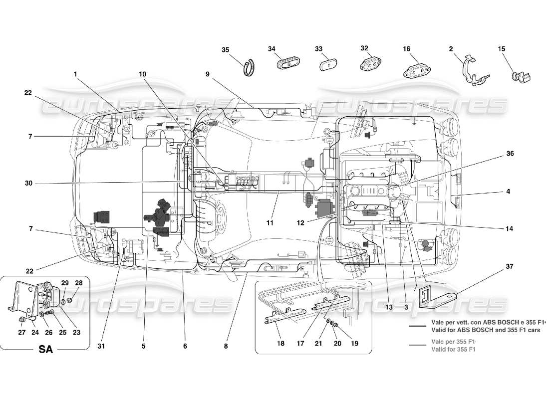 ferrari 355 (5.2 motronic) teilediagramm des elektrischen systems