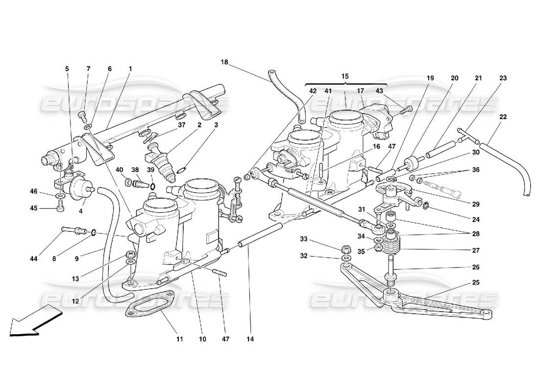 ferrari 355 (5.2 motronic) teilediagramm für drosselklappenhalter und -steuerungen