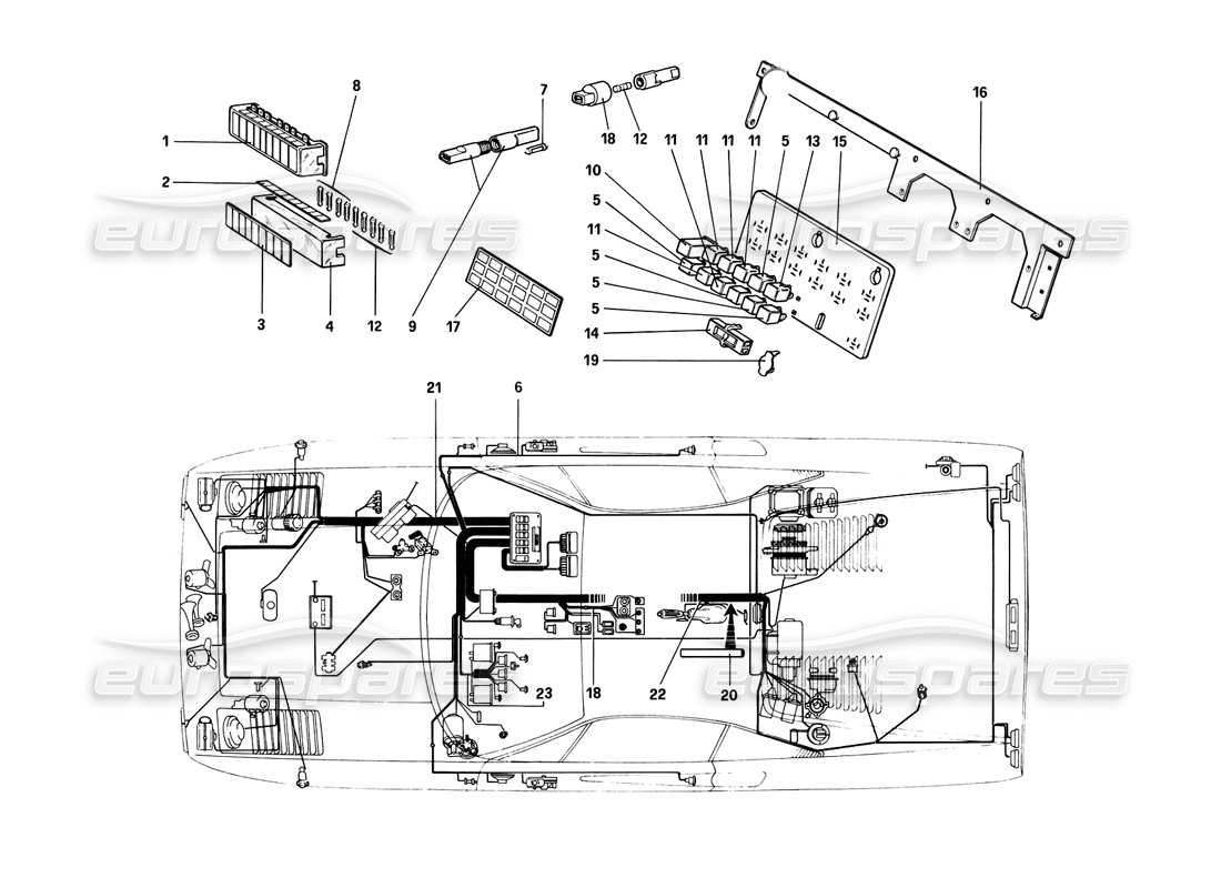 ferrari 308 (1981) gtbi/gtsi teilediagramm für sicherungen und relais
