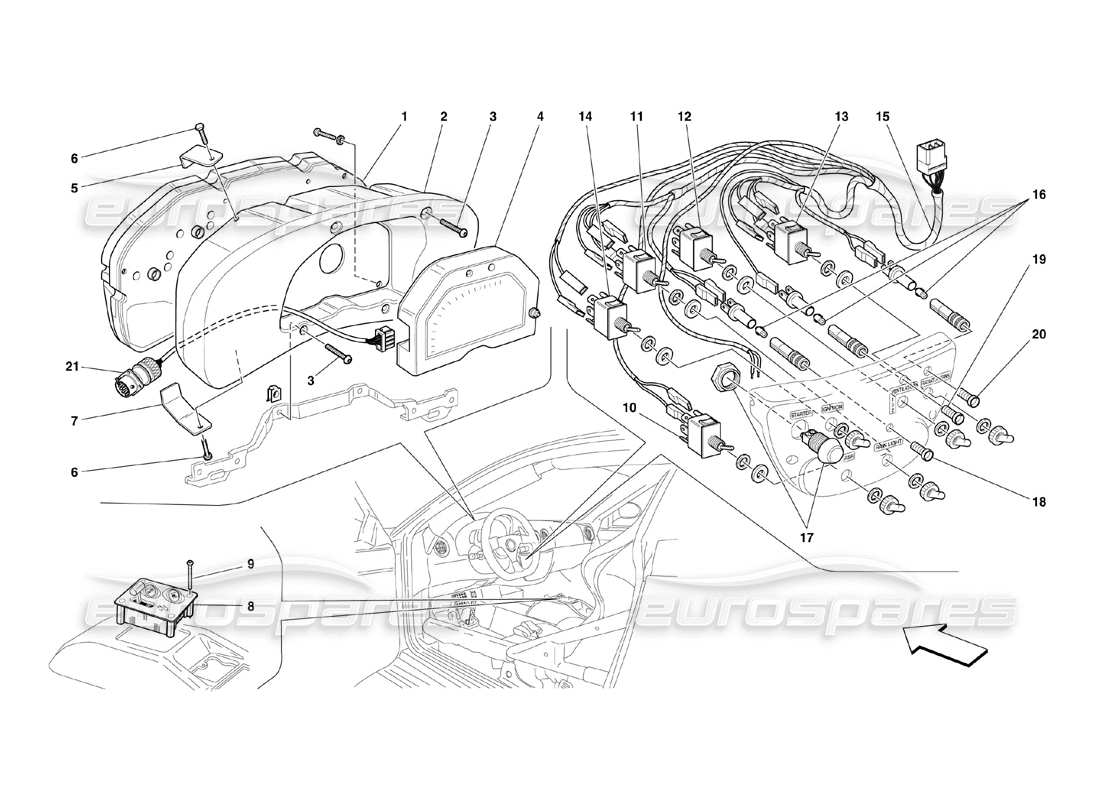 ferrari 360 challenge (2000) teilediagramm für armaturenbrettinstrumente