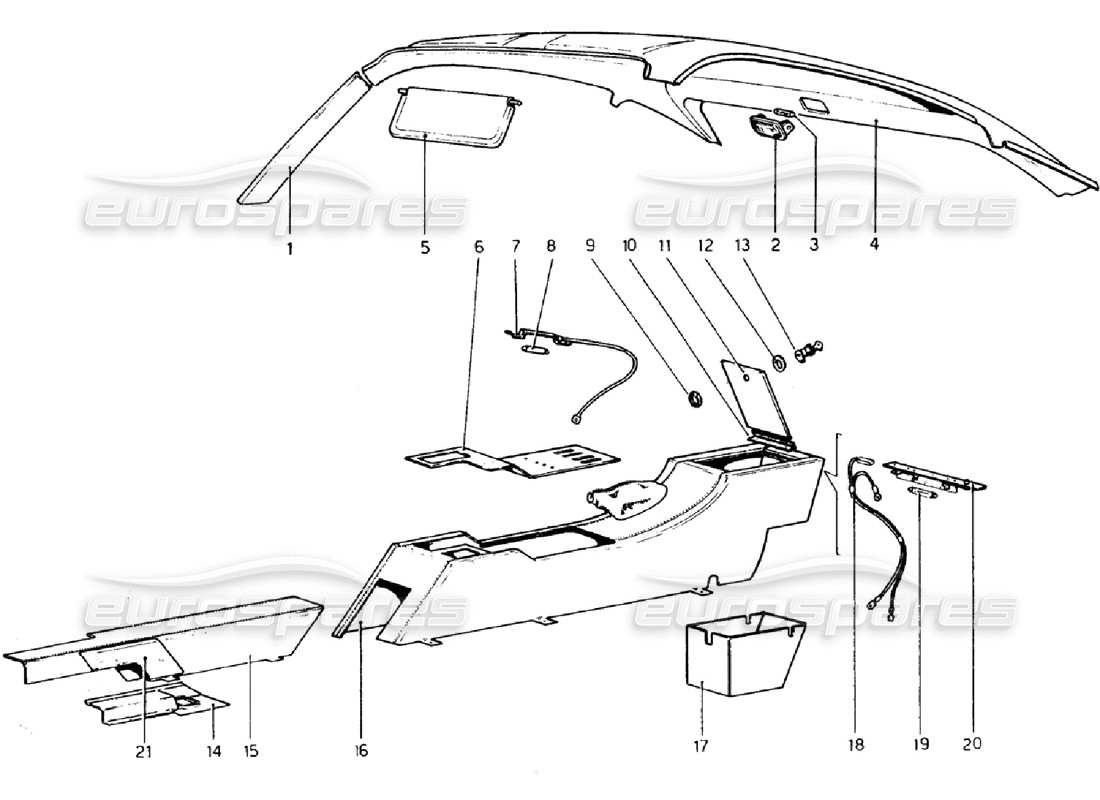 ferrari 308 gtb (1976) tunnel- und dachteildiagramm