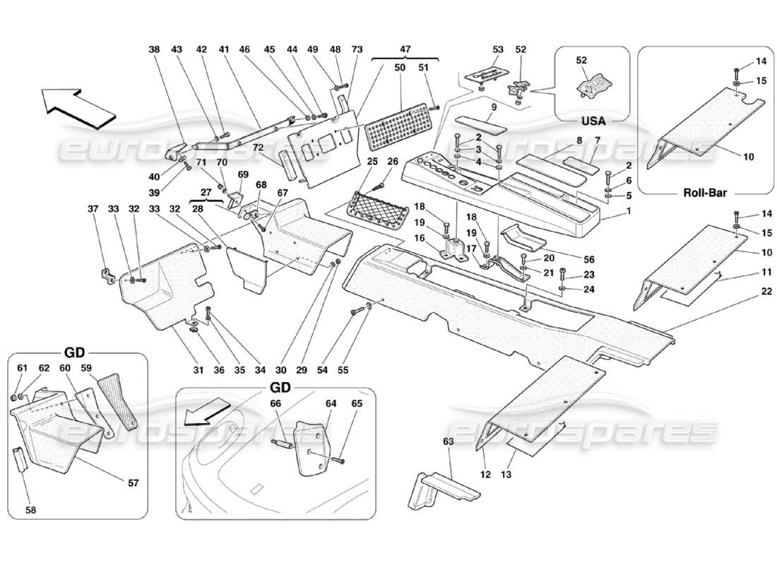 ferrari 360 challenge stradale tunnel - rahmen und zubehörteile diagramm
