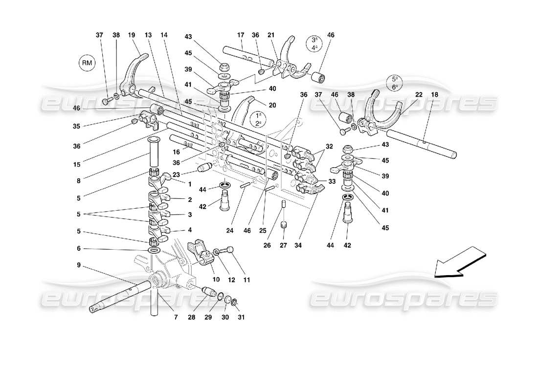 ferrari 355 (2.7 motronic) innere getriebesteuerung teilediagramm