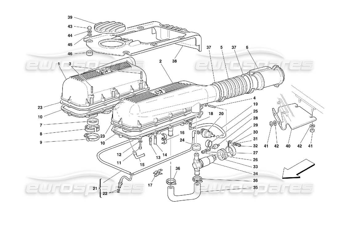 ferrari 355 (2.7 motronic) luftfiltergehäuse-ersatzteildiagramm