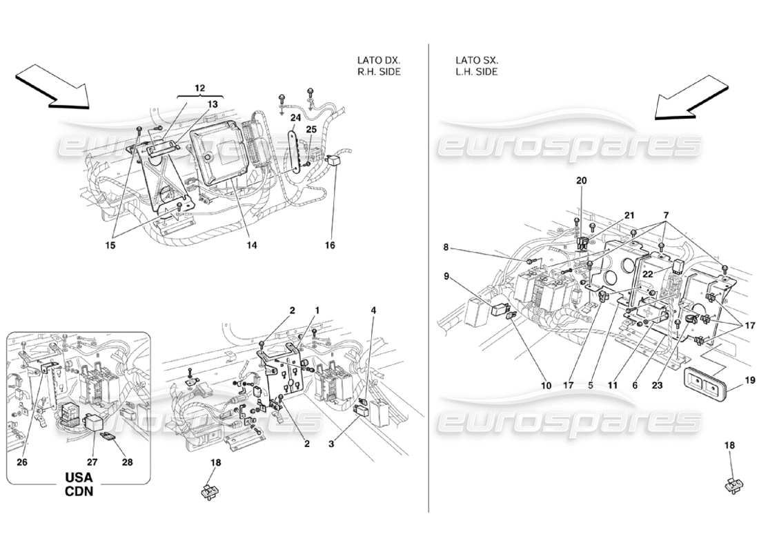 ferrari 360 challenge stradale bedienstationen für den hinteren fahrgastraum teilediagramm
