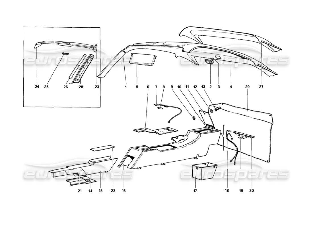 ferrari 308 gtb (1980) tunnel- und dachteildiagramm